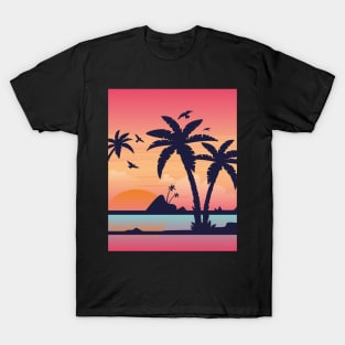 Sunset at beach - Hand drawn T-Shirt